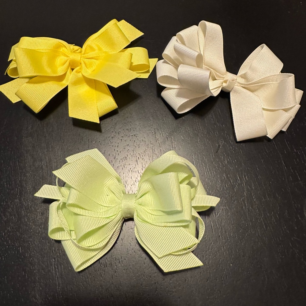 Yellow, Cream, and Light Green Hair Bows Set